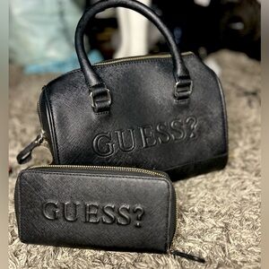 Guess Black Leather Satchel and Wallet Set